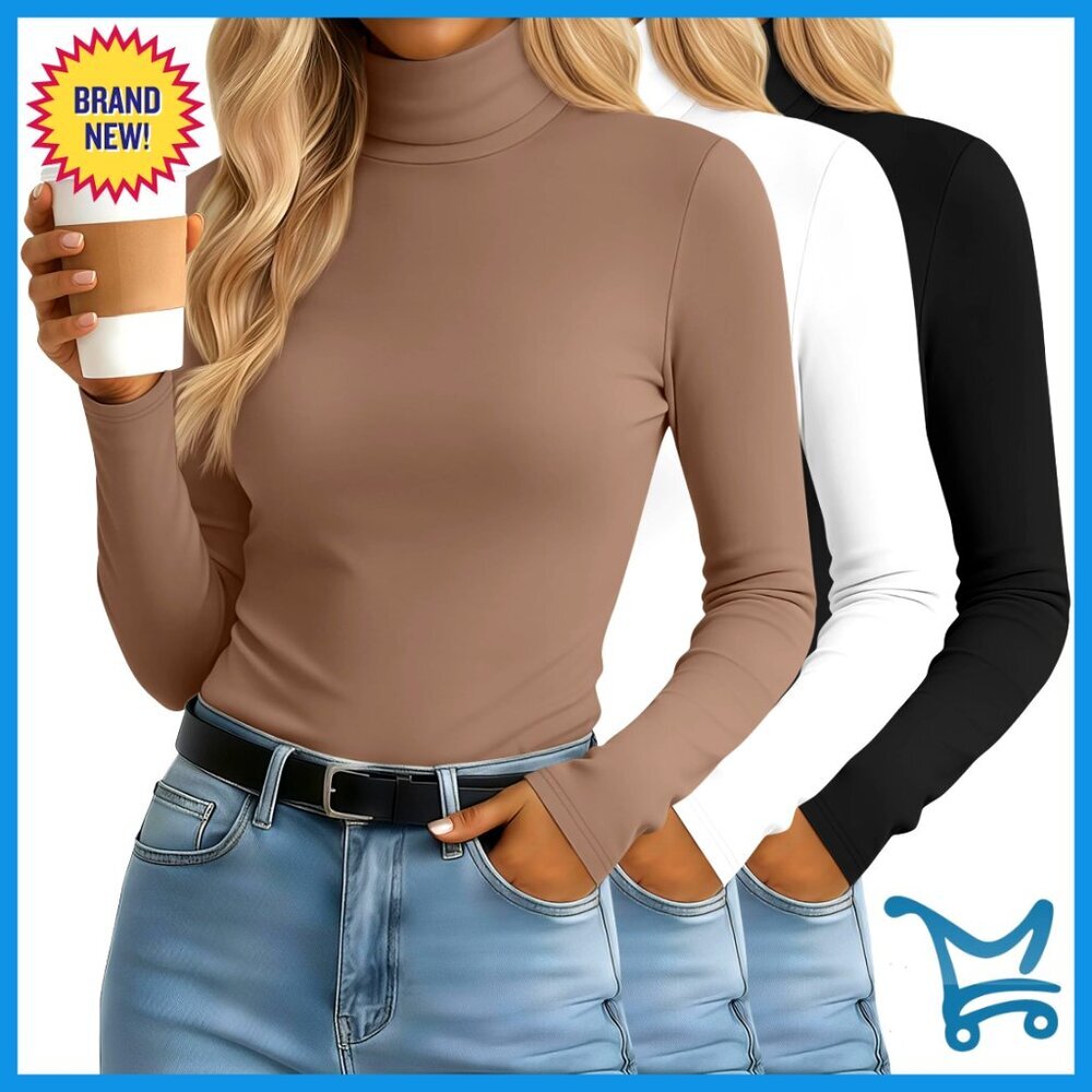 3 Pack Slim Fit Turtleneck Tops Long Sleeve Stretch Tees Lightweight Layer